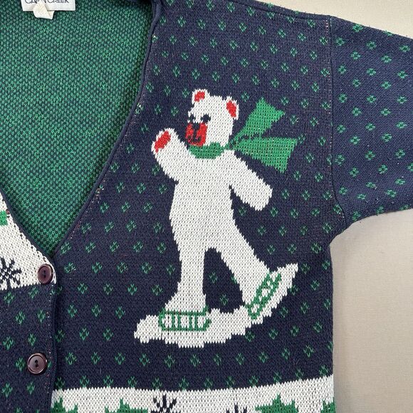 Vintage Cabin Creek Christmas Knit Cardigan Sweater - Women's XL -Blue/Green/Red - Picture 3 of 6